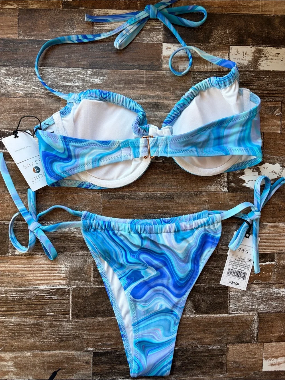 Shade & Shore Blue Marble Tie-String Bikini Swimsuit